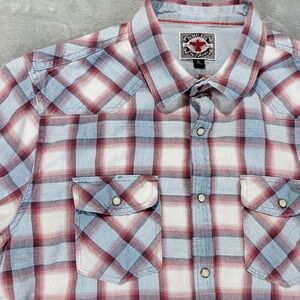 Desert Son Flag & Anthem Plaid Pearl Snap Short Sleeve Western‎ Shirt Mens XL